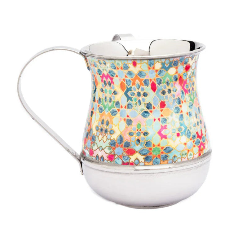 Colorful Mosaic Metal Washing Cup Abstract Design by Yair Emanuel