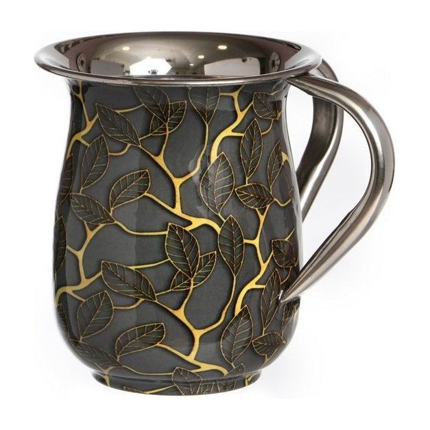 Stainless Steel Netilat Yadayim Wash Cup with Copper Leaf Design