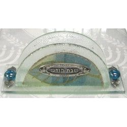 Art Glass Shabbat Kodesh Napkin Holder Made in Israel by Lily ART (Blue)