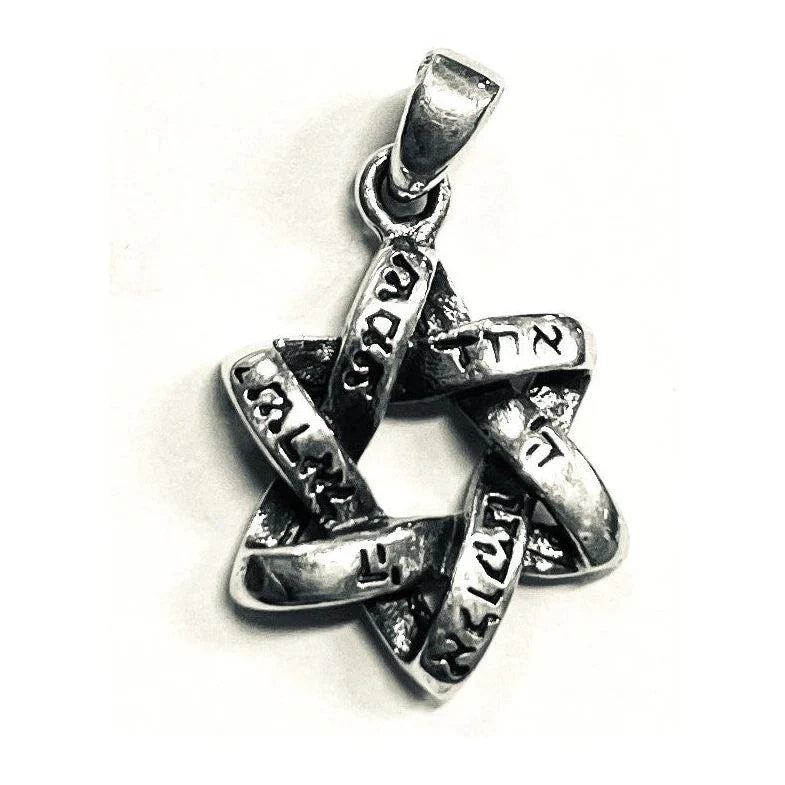 925 Sterling Silver Magen David Pendant Necklace with Shema Israel Engraving Hand Made in Israel
