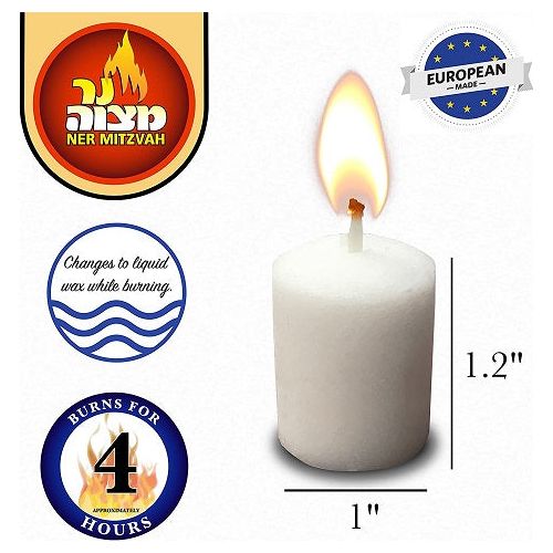 3 Hour Neironim Shabbat Wax Votive Candles Set of  72 Ner Mitzvah