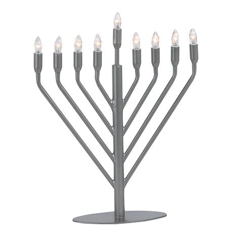 Electric Chanukah Menorah 13.25" High Rambam Design in Pewter color