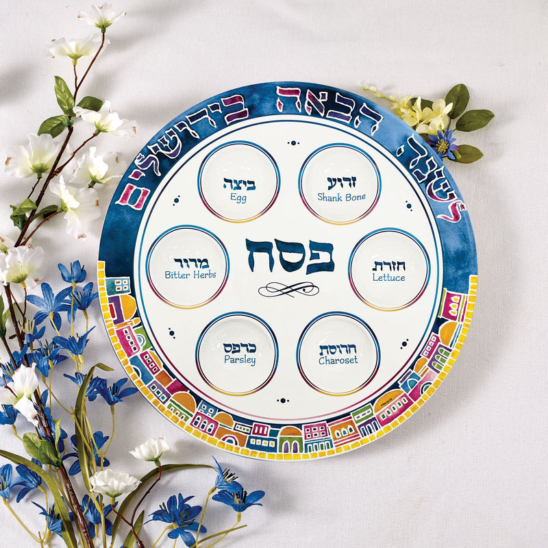 Traditional Ceramic Passover Seder Plate Jerusalem Design
