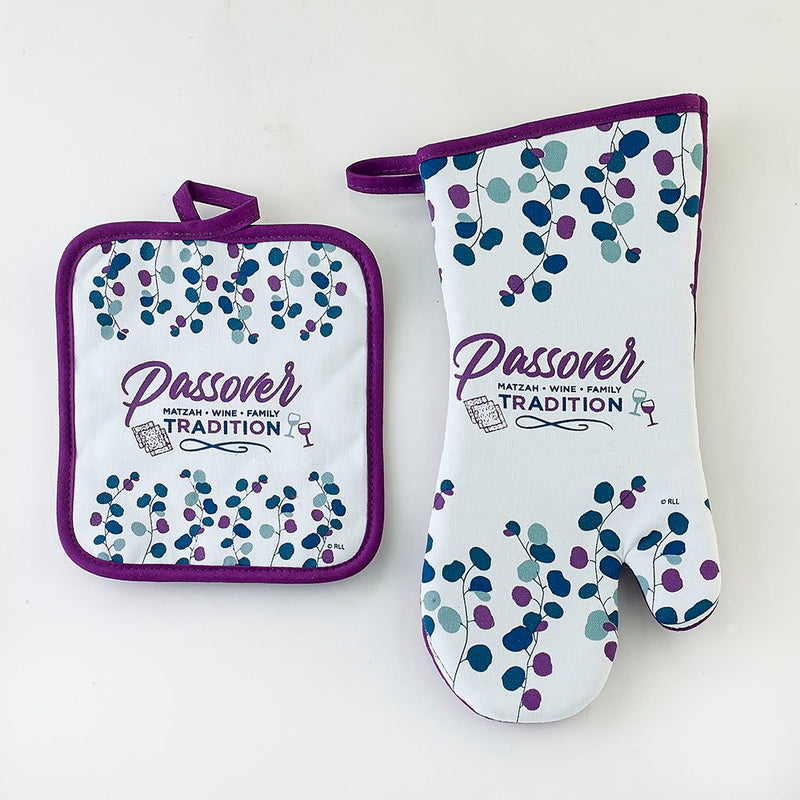 Passover Spring Blossom Hostess Gift Set Pot  Holder and Oven Mitt set