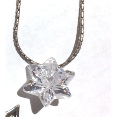 925 Sterling Silver White Crystal Star of David Necklace 16"