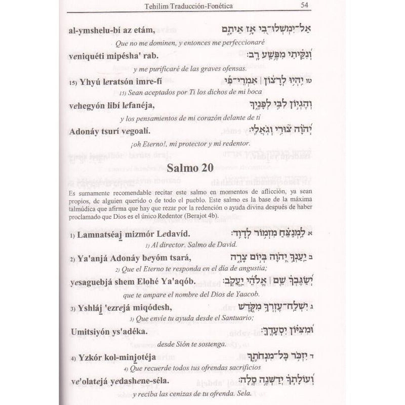 Salmos Hebreo Espanol Phonetica - Tehillim Hebrew - Spanish  Linear Transliterated