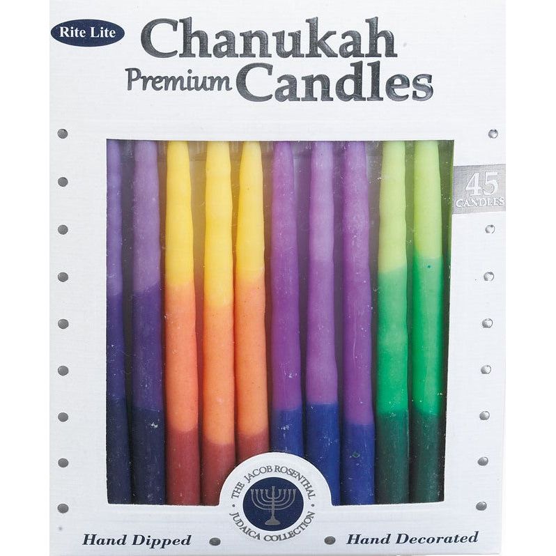 Chanukah Rainbow Hand Dipped Candles Premium Multi Tri-Color