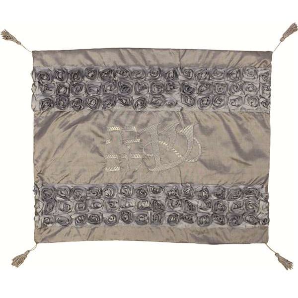 Flower Design With Corner Tassels  in Silver Challah Cover Hand made By Ronit Gur  in Israel