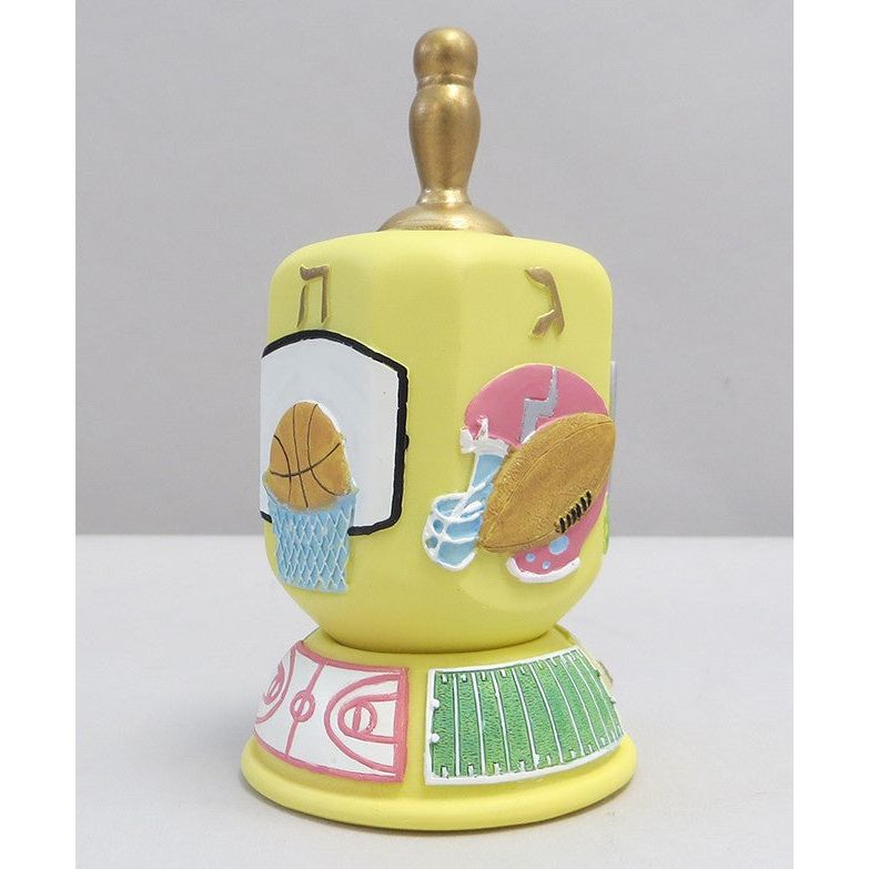Yellow Polystone All Sports Dreidel and Stand Comes in a gift box