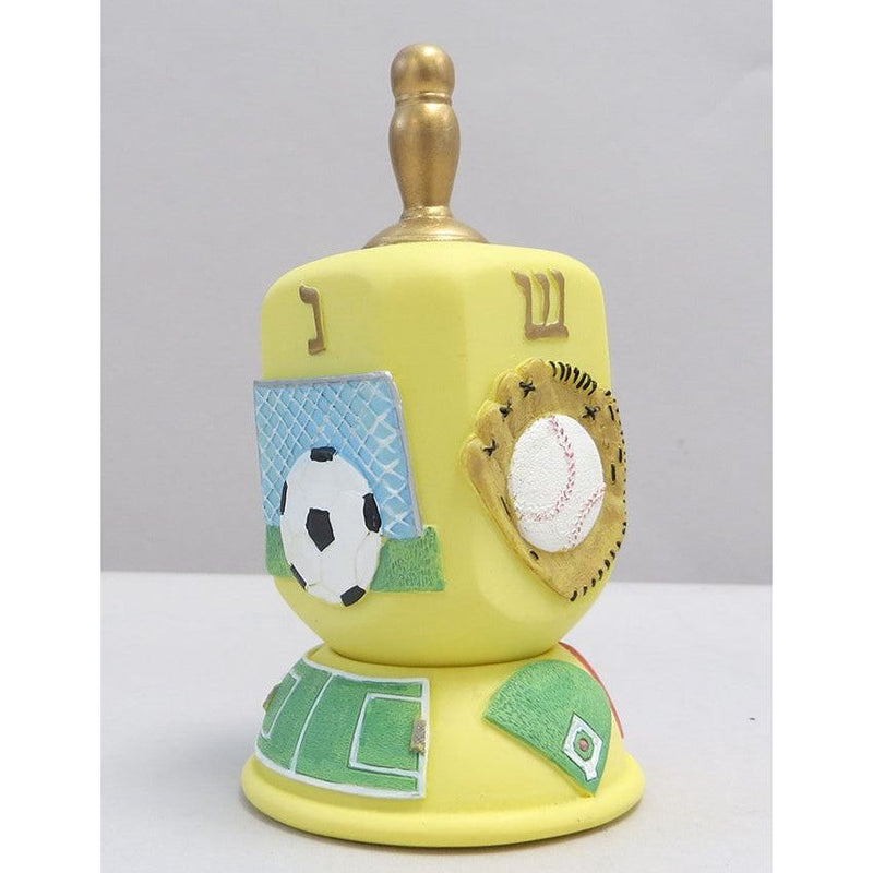 Yellow Polystone All Sports Dreidel and Stand Comes in a gift box