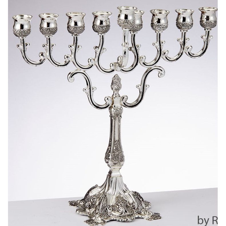 Silverplated Curlicue Oil Chanukah Menorah