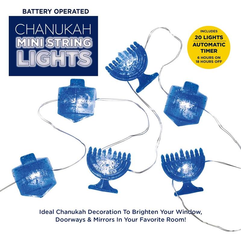 Battery Operated Mini String Lights with Dreidel and Menora