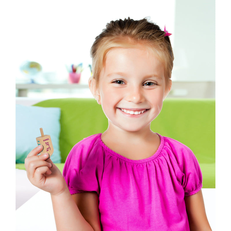 Two Large Chanukah Wooden Dreidels with Spring Grip