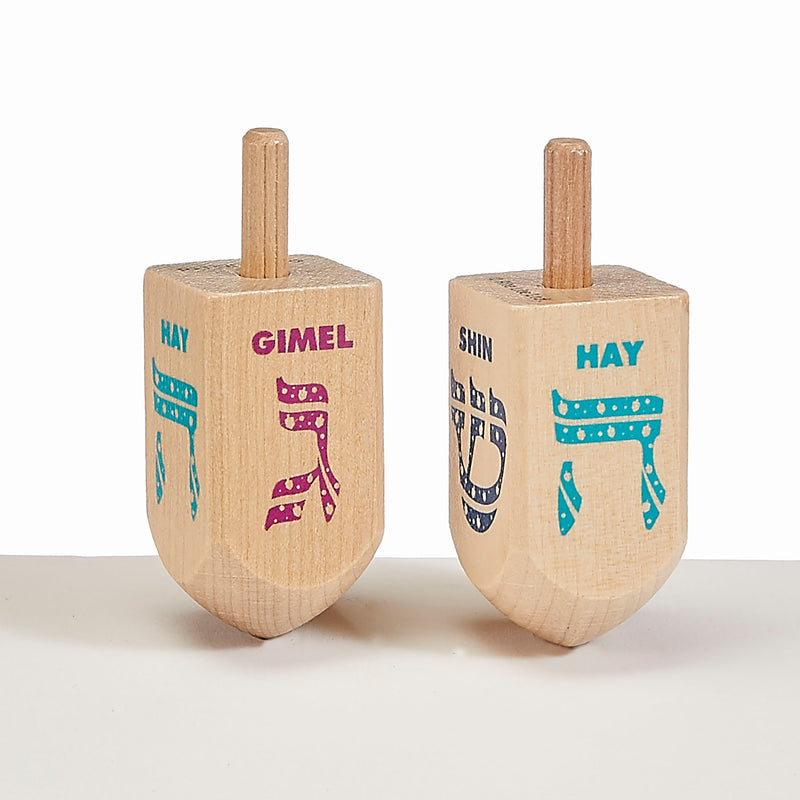 Two Large Chanukah Wooden Dreidels with Spring Grip