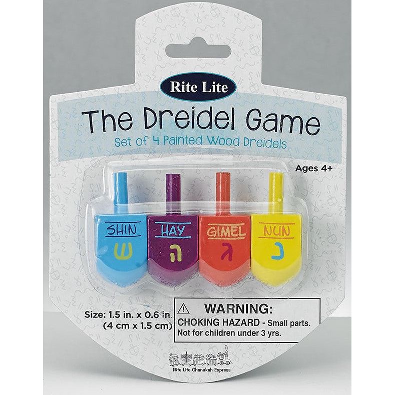 The Dreidel Chanukah Game  4 Small Painted Wood Dreidels