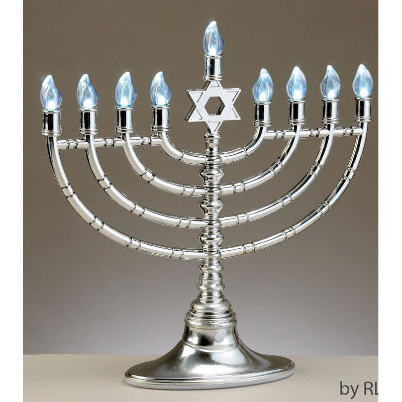Chanukah Silvertone LED Menorah with Clear Bulbs USB Cable Incl..