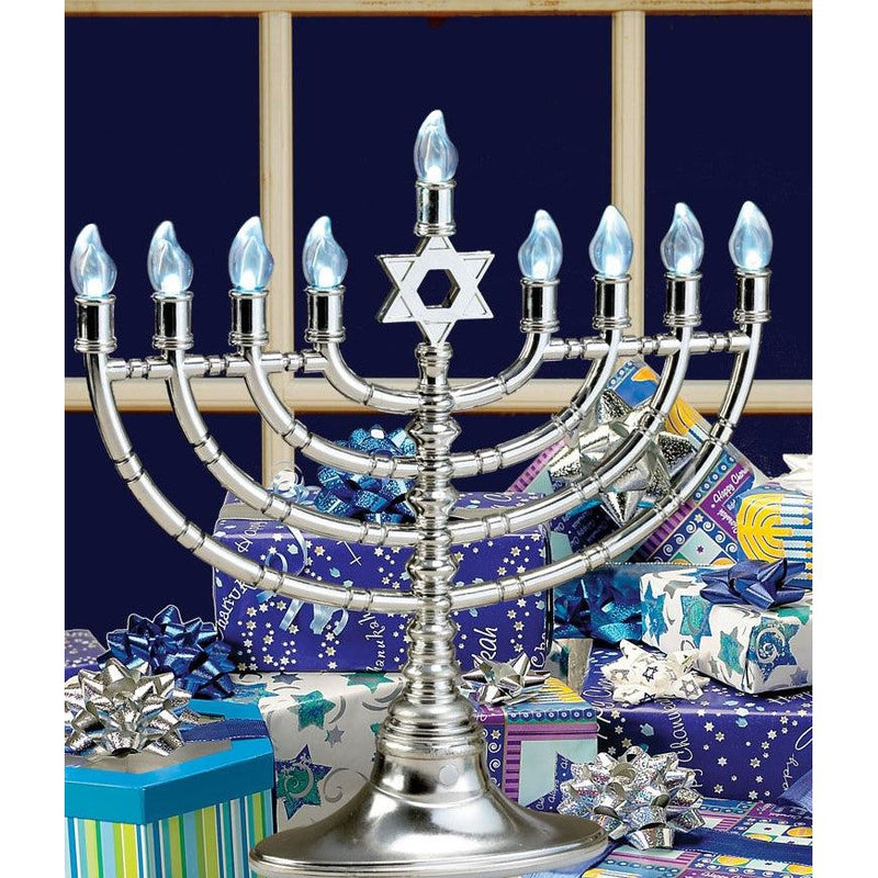 Chanukah Silvertone LED Menorah with Clear Bulbs USB Cable Incl..
