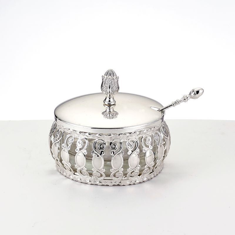 Traditional Silverton Honey Dish Glass Insert & Metal Spoon