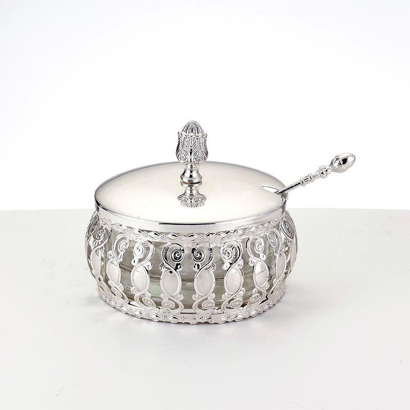 Traditional Silverton Honey Dish Glass Insert & Metal Spoon