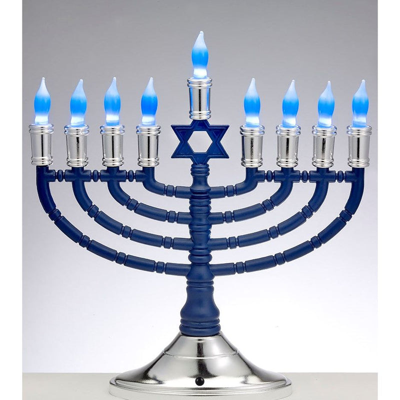 LED Premium Blue/Silver Electric Menorah 4 Lighting Options Sequential