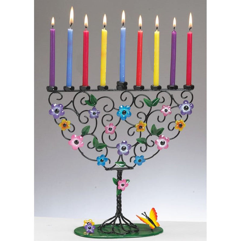 Flowering Tree Hand-Crafted Metal Chanukah Menorah