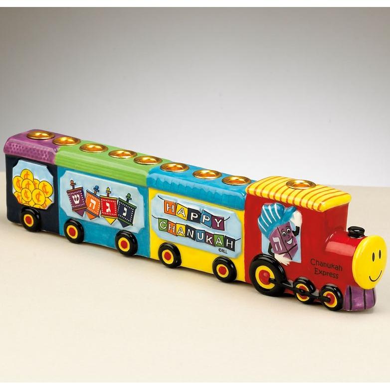 Chanukah Express Hand Painted Ceramic Menorah