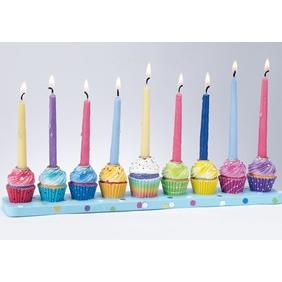 Cupcakes Chanukah Menorah Hand Painted Resin 12" x 2"