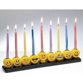 Emoji Chanukah Menorah Hand Painted Ceramic 12" x 2"