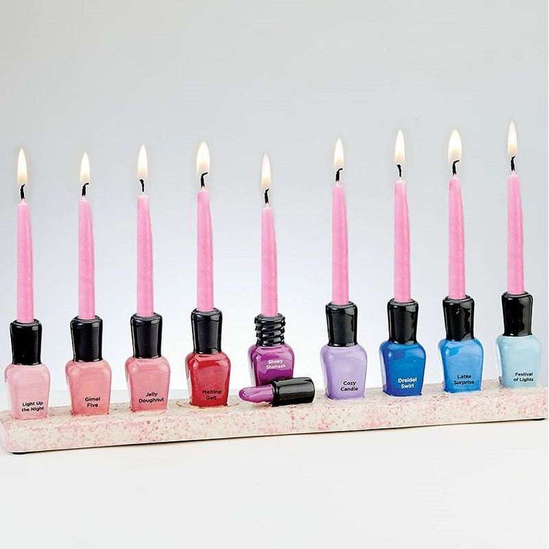 Colorful Hand Painted Ceramic Nail Polish Chanukah Menorah