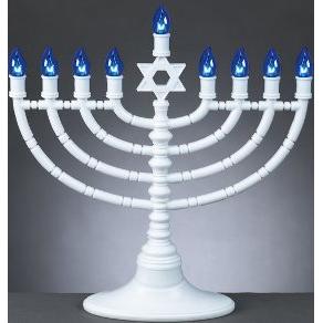 Electronic White LED Menorah with Blue Bulbs AC Adapter Included