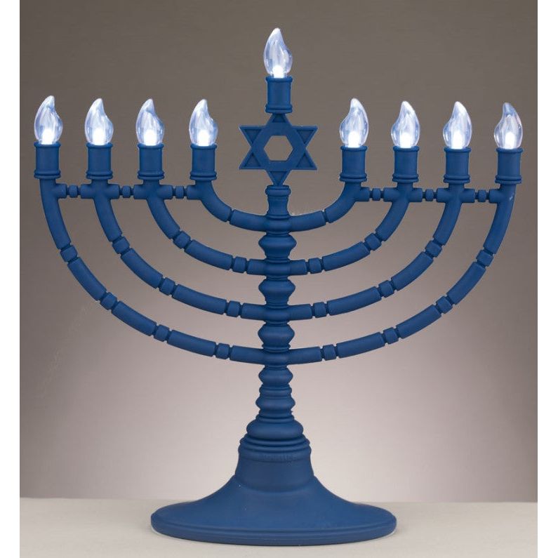 Blue LED Battery Operated Electronic Menorah with Clear Bulbs