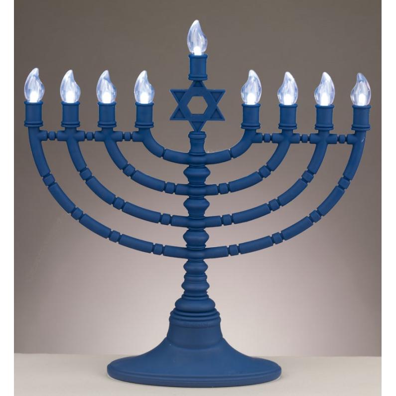 Blue LED Battery Operated Electronic Menorah with Clear Bulbs