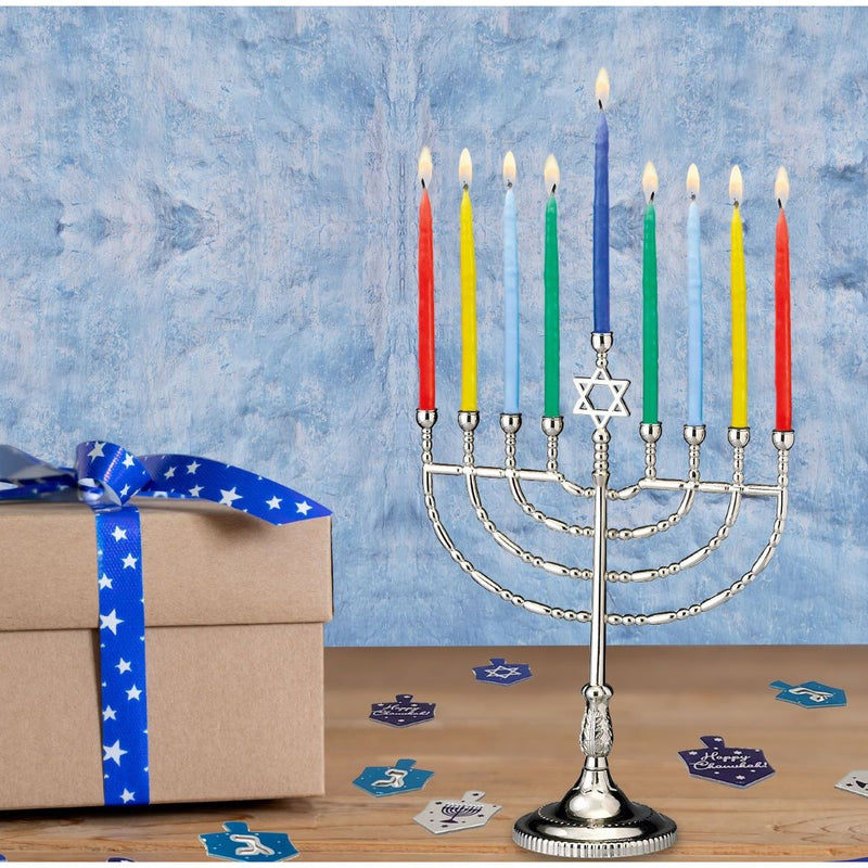 Classic Star of David Large Traditional Chanukah  Menorah Silvertone Finish