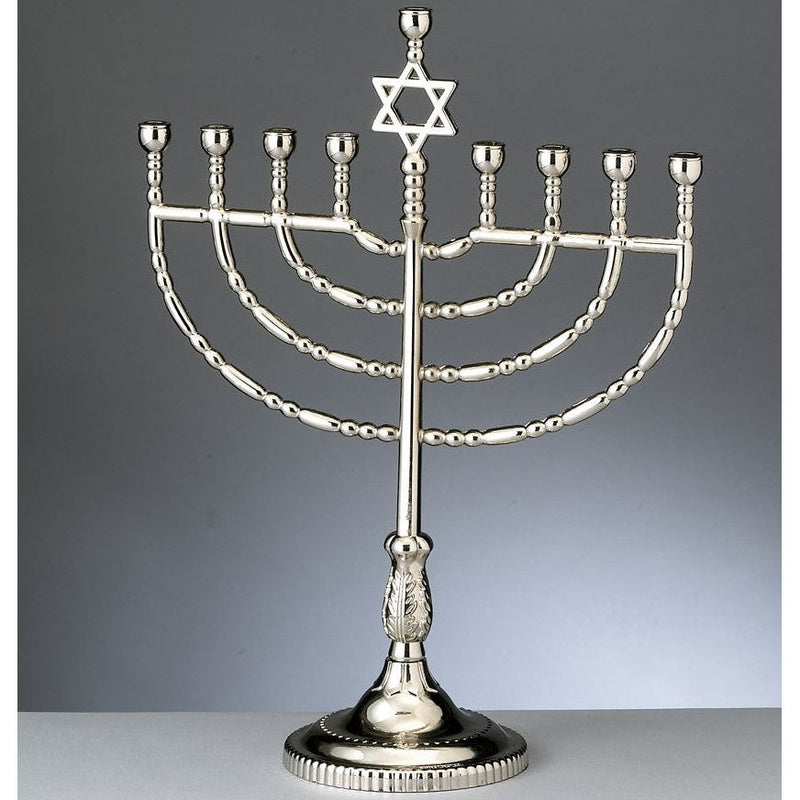 Classic Star of David Large Traditional Chanukah  Menorah Silvertone Finish