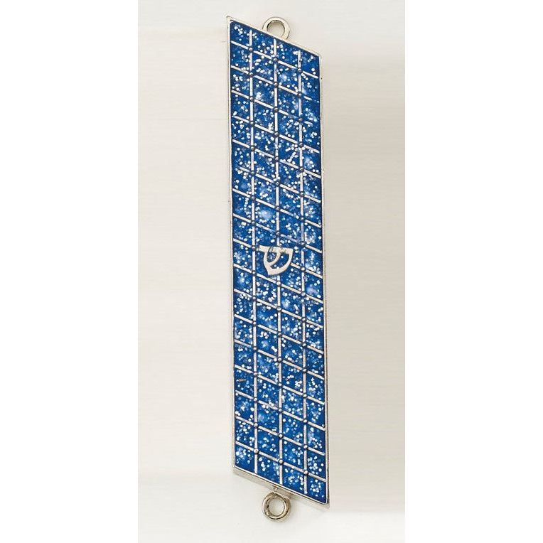 Blue Glitter Enamel Mezuzah 5" Kosher $55 Parchment included