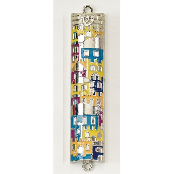 Jerusalem Enameled Mezuzah 5" Kosher $42 Parchment included