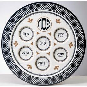 Melamine 12" Seder Plate "Seder Traditions" / Blue / White