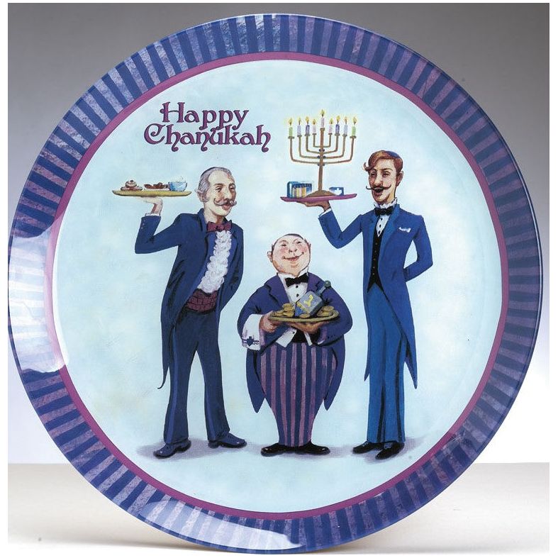 Round Glass "Chanukah Butlers" TM Serving Tray 12"
