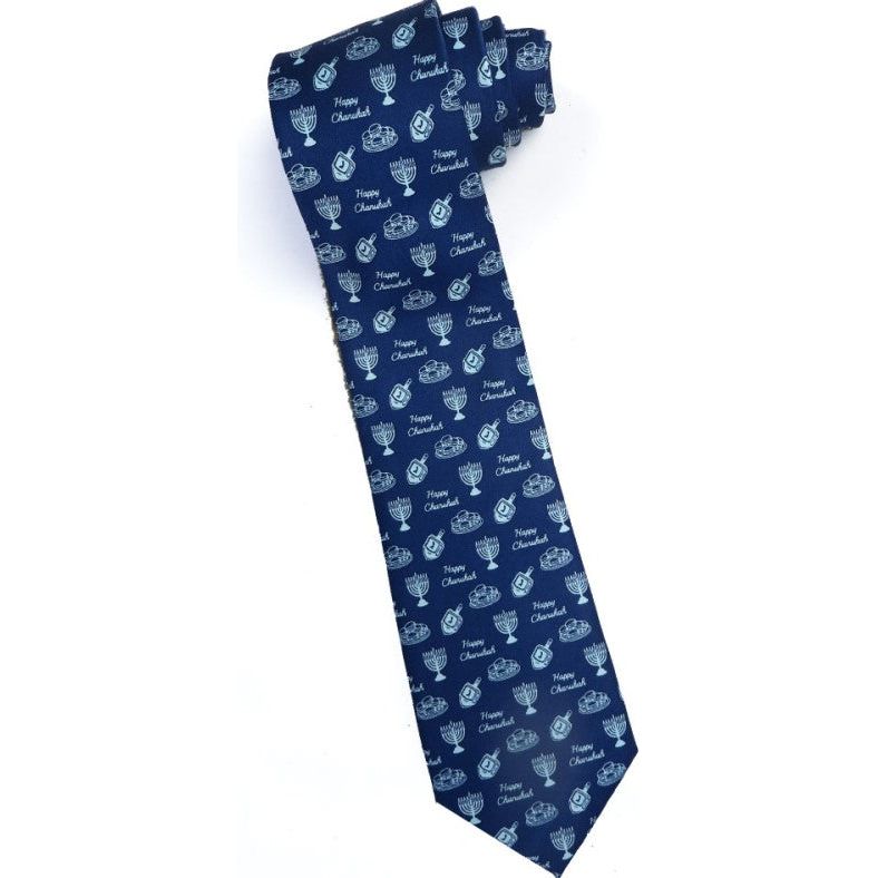 Chanukah Designer Tie Menorahs, Latkes and Dreidels Necktie Faux Silk