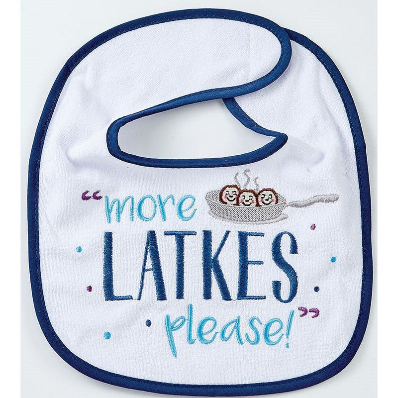 Chanukah Baby Bib "More Latkes Please"  65% Cotton / 35% Poly
