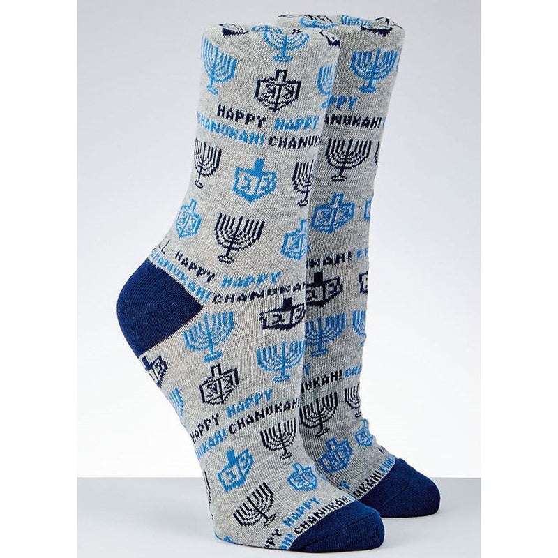 Happy Chanukah Adult Crew Socks Menorahs and Dreidels