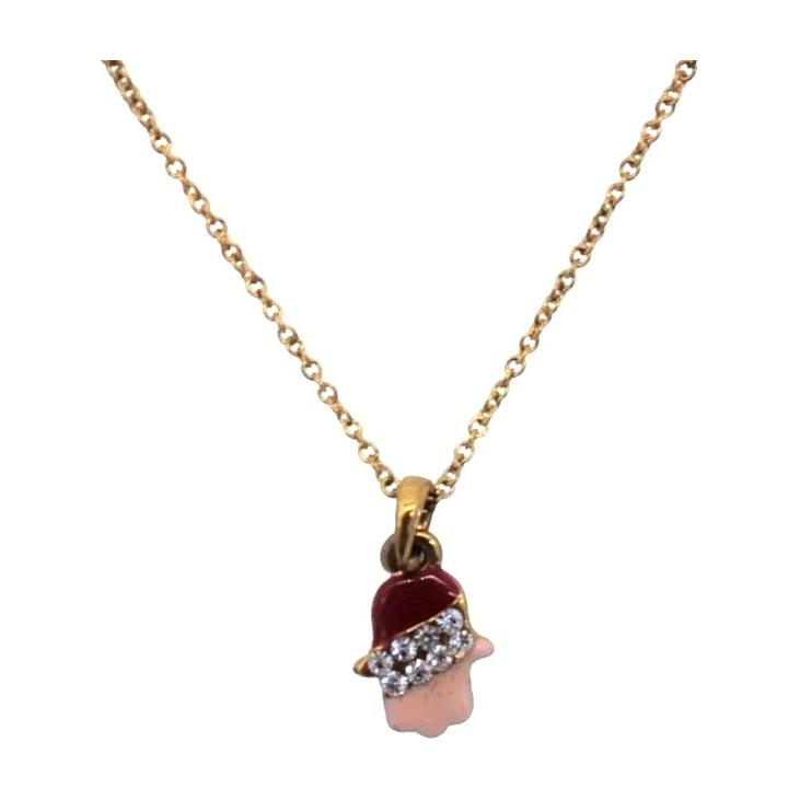 Modern Enamel in Pink & Burgundy Hamsa with Swarovski JewelsNecklace Jewels 0.3" By Reuven Masel