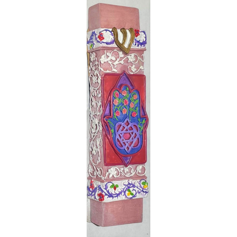 Floral Hamsa Colorful Hand Painted 3D Mezuzah by Reuven Masel Kosher $55.00 Parchment included