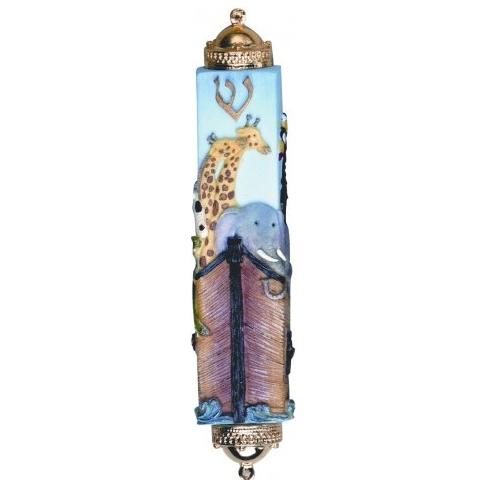 Noah's Ark Wild Animal Mezuzah 4 x 1'' Kosher Parchment included