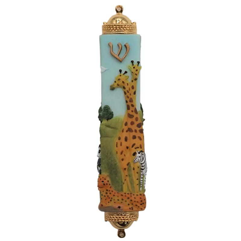 Children Mezuzah Giraffes Hand Painted Resin Kosher $55 Parchment included