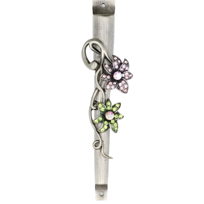 Jeweled in Pink Green Jem Floral  Designer Mezuzah By Reuven Masel Kosher Parchment included