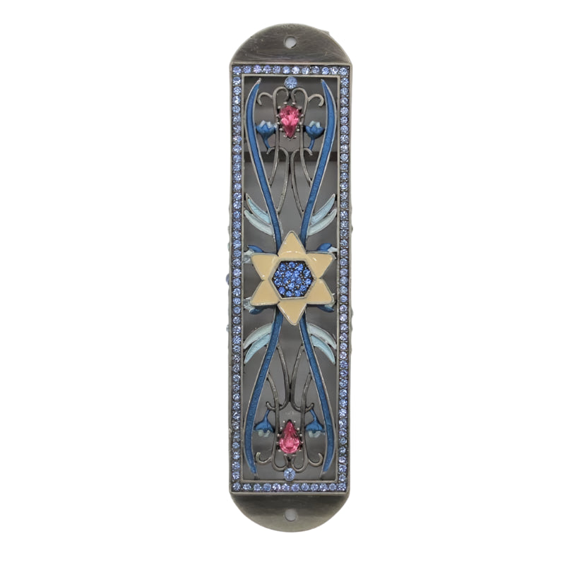 Jewish Star Magen David Jeweled Mezuzah By Reuven Masel Kosher Parchment included