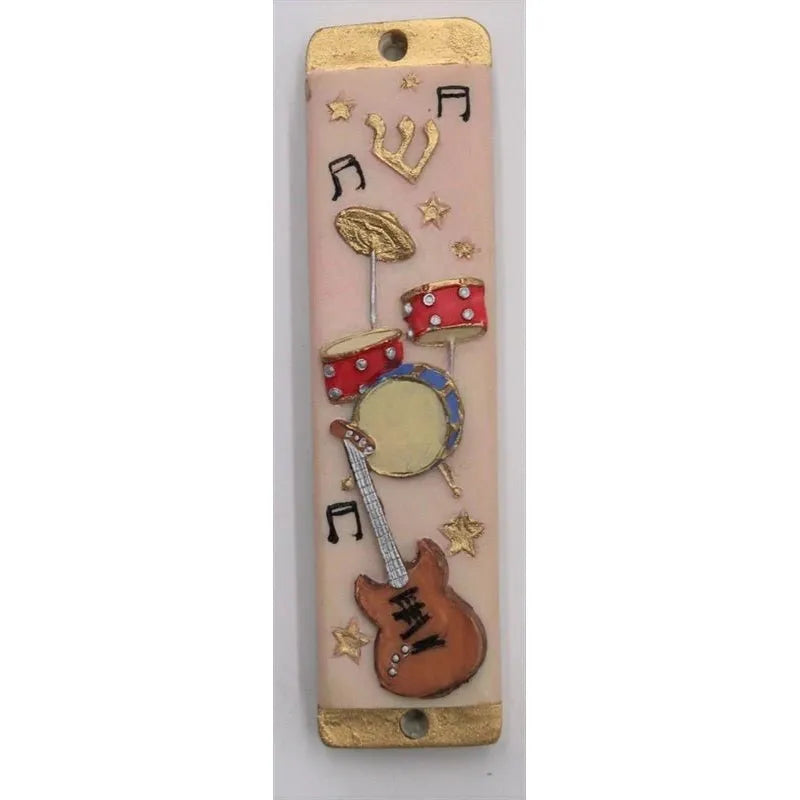 Musical Mezuzah Guitar Drum by Reuven Masel Kosher $55.00 Parchment Included