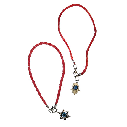 Red Macramé Bracelet Available with Swarovsky Star of David or Hamsa & Evil Eye Design may vary