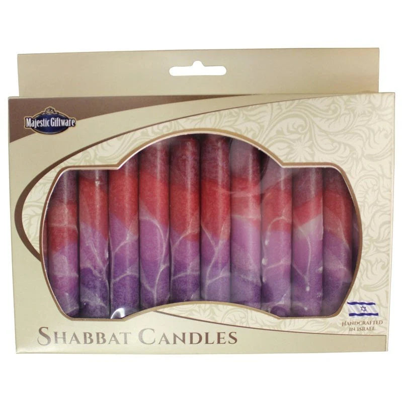 12 Tapered Israeli Shabbat Candles Maroon Fantasy \Made in Safed, Israel